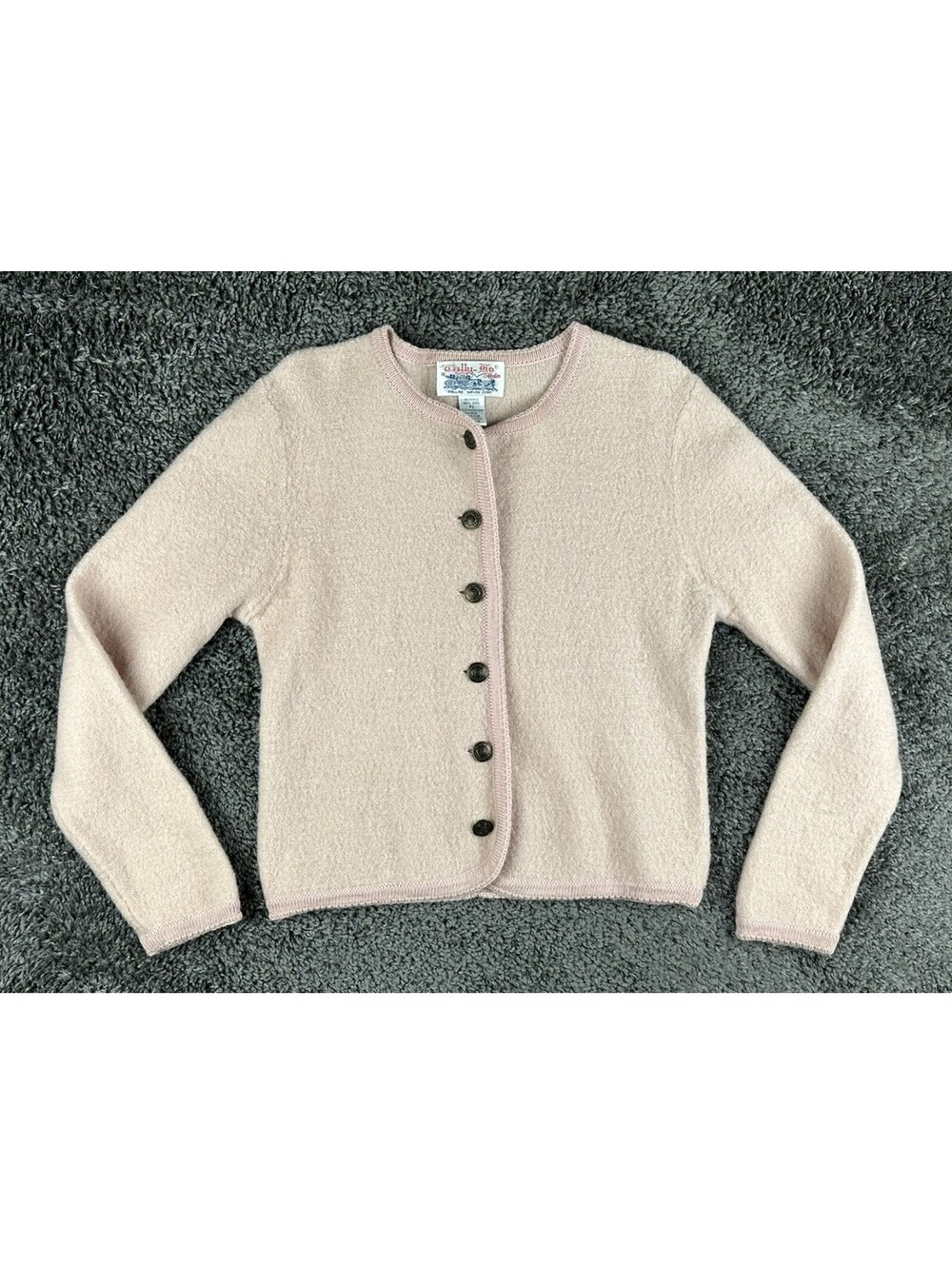 Vintage Tally Ho Womens PS Light Pink 100% Wool Knit Cardigan Sweater